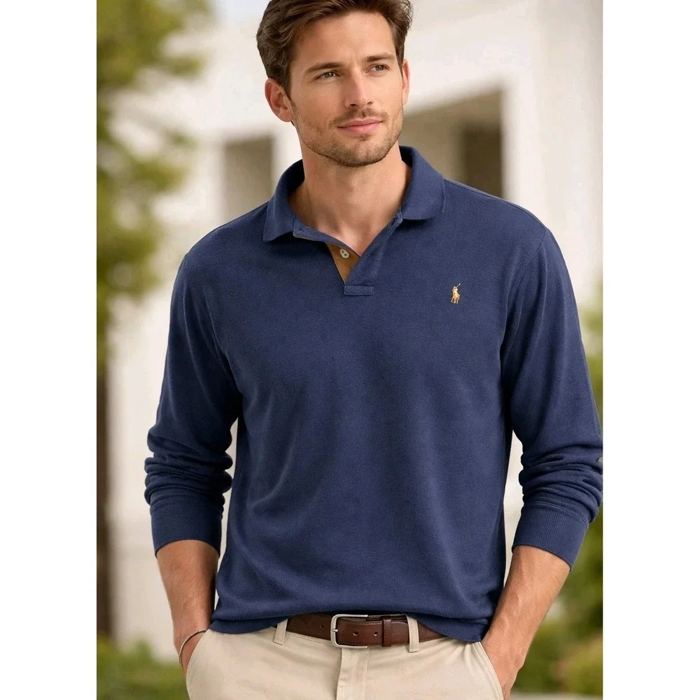Polo Ralph Lauren Pima Soft Touch Cotton Polo Shirt Long‎ Sleeve Blue SZ XXL